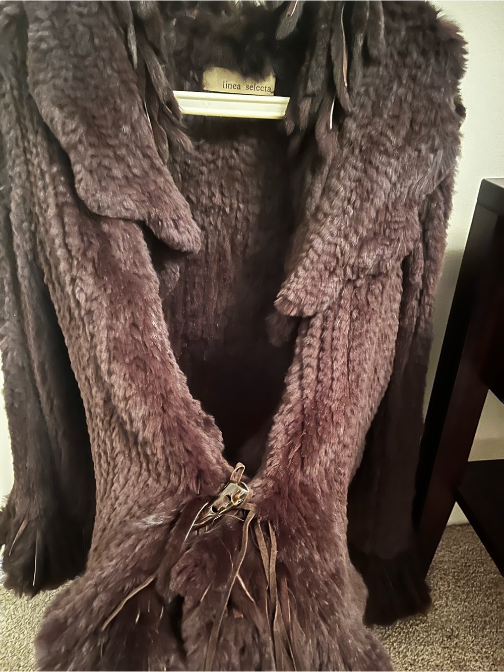 Women’s Dark Brown Authentic Rabbit Knit Ruffled Cardigan/ Jacket - Picture 5 of 5